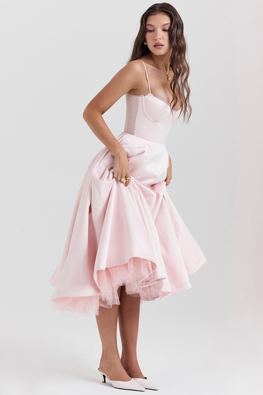 Robe midi en tulle à bretelles ajustables pour femme