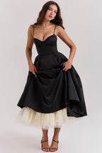 Robe midi en tulle à bretelles ajustables pour femme