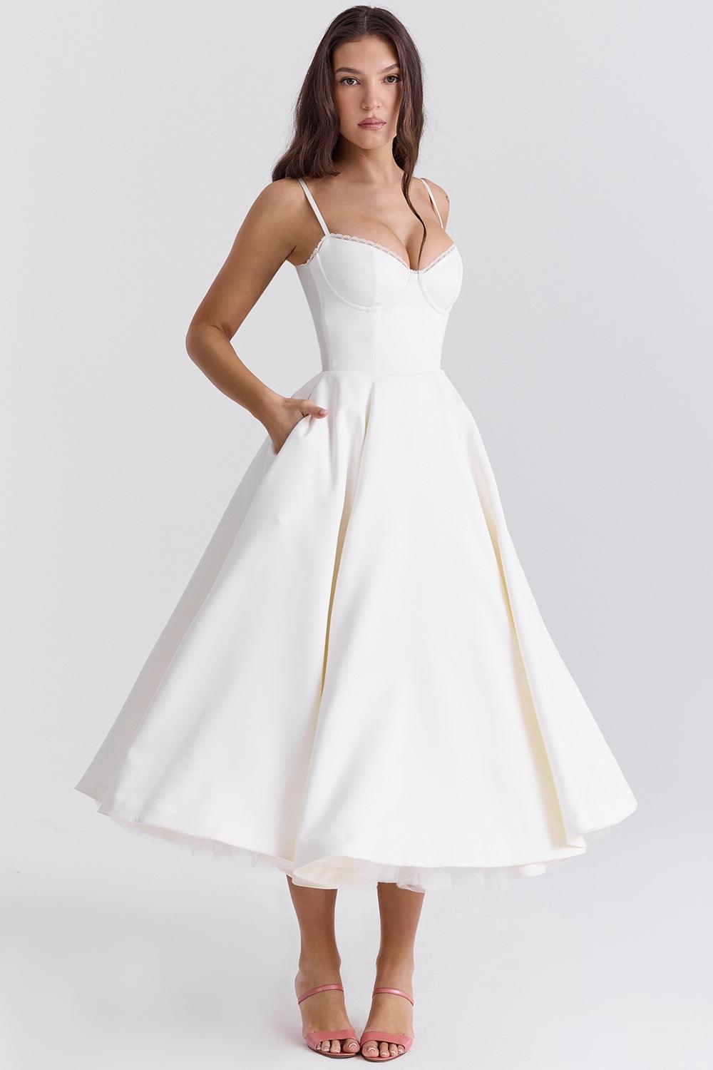 Robe midi en tulle à bretelles ajustables pour femme
