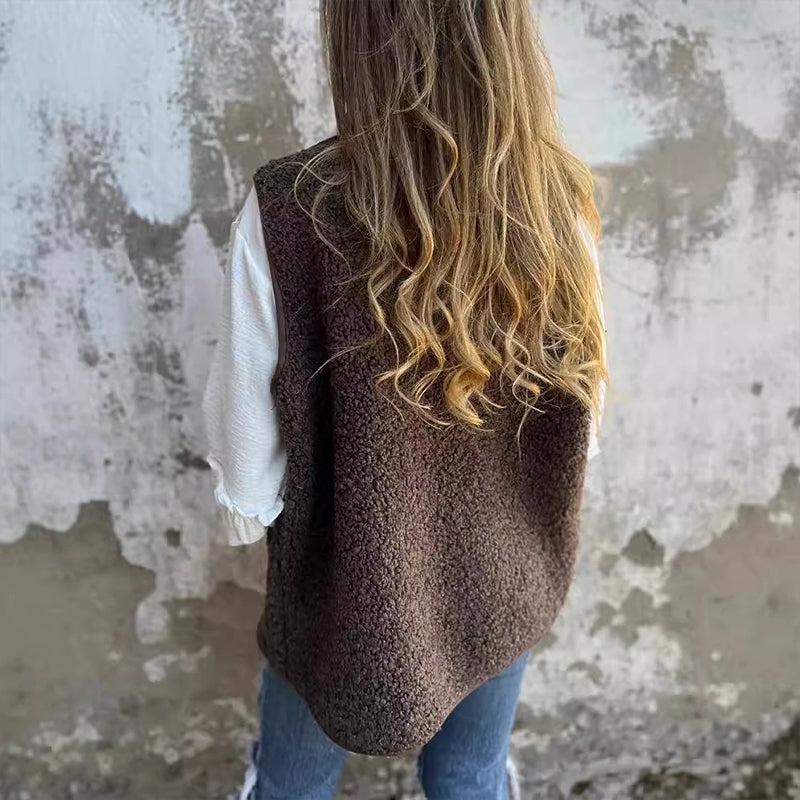 Gilet Sans Manches Femme À Boutons Chaud Avec Poches
