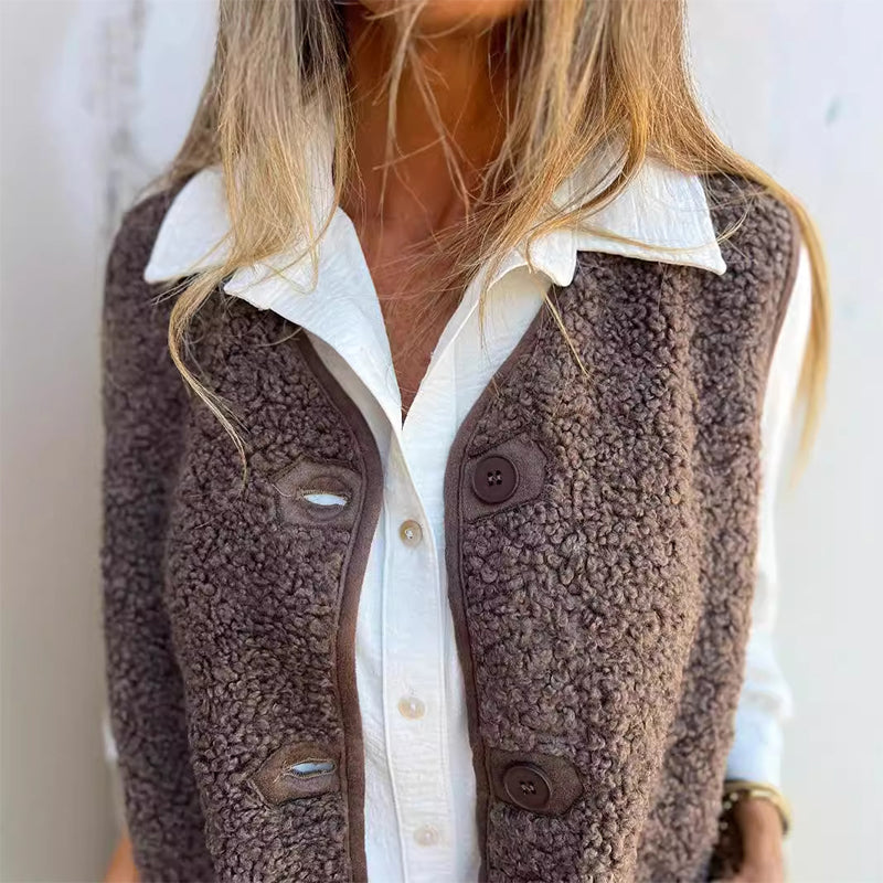 Gilet Sans Manches Femme À Boutons Chaud Avec Poches