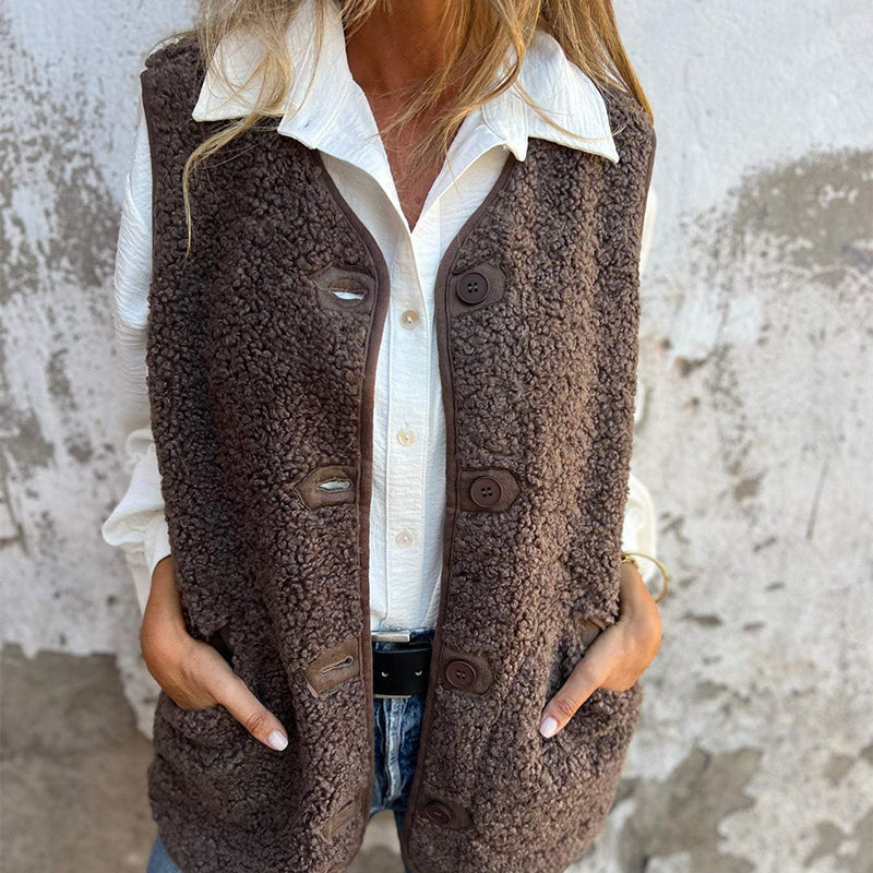 Gilet Sans Manches Femme À Boutons Chaud Avec Poches