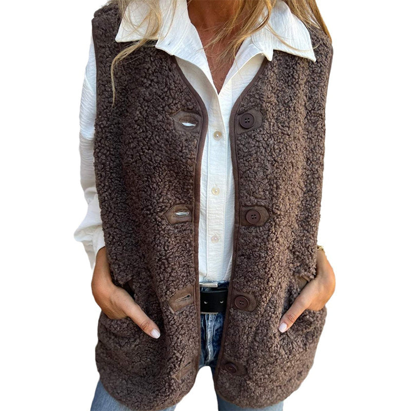 Gilet Sans Manches Femme À Boutons Chaud Avec Poches