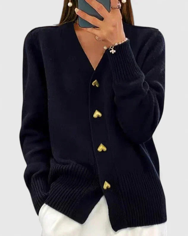 Cardigan à boutons cœur et drapé souple pour femme