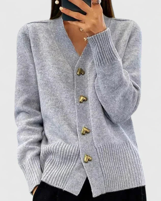 Cardigan à boutons cœur et drapé souple pour femme
