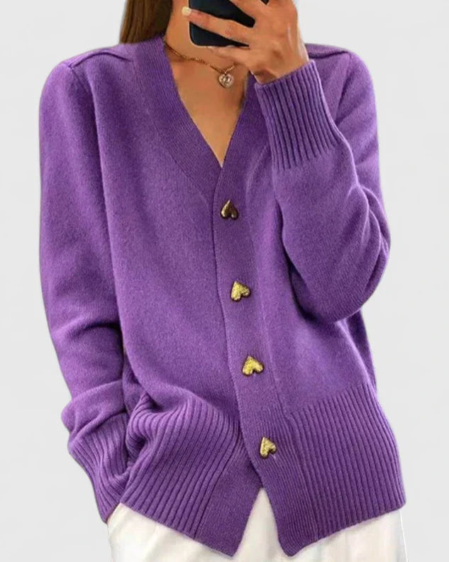 Cardigan à boutons cœur et drapé souple pour femme