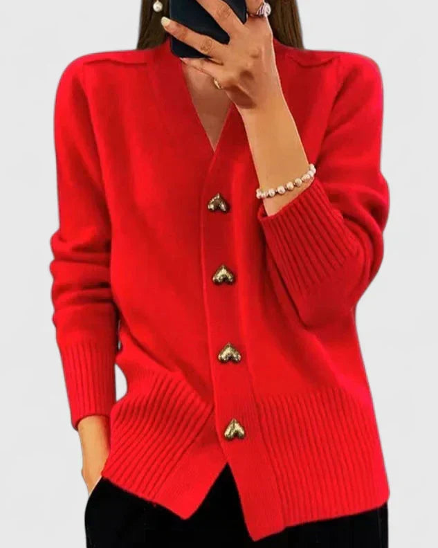 Cardigan à boutons cœur et drapé souple pour femme