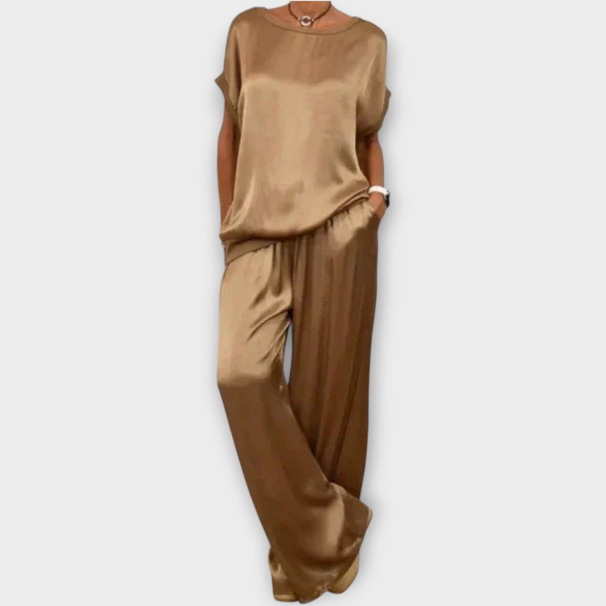 Ensemble Femme En Satin Haut Et Pantalon Large Fluide