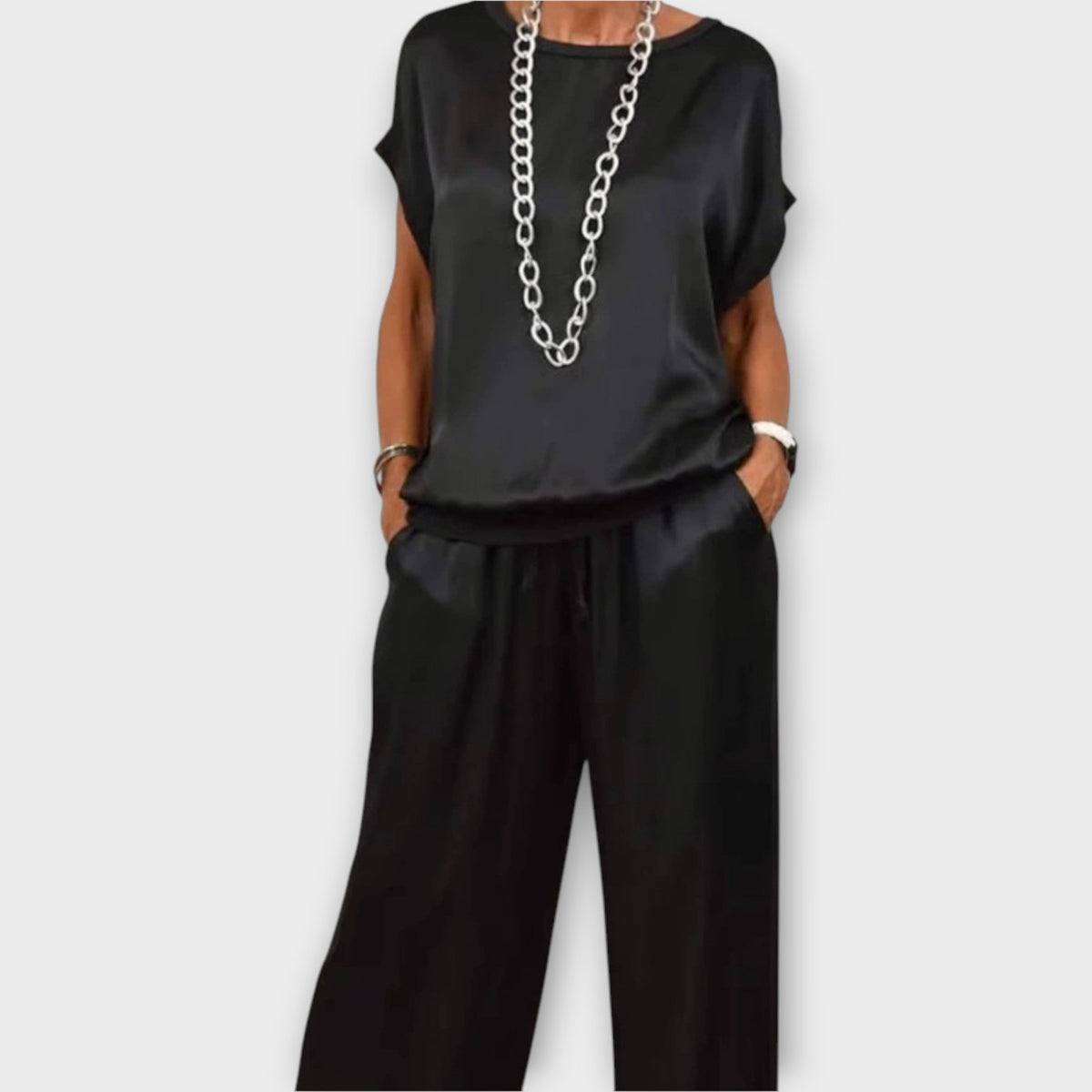 Ensemble Femme En Satin Haut Et Pantalon Large Fluide