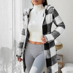 Veste Femme Longue À Carreaux Avec Capuche Intégrée