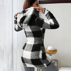 Veste Femme Longue À Carreaux Avec Capuche Intégrée