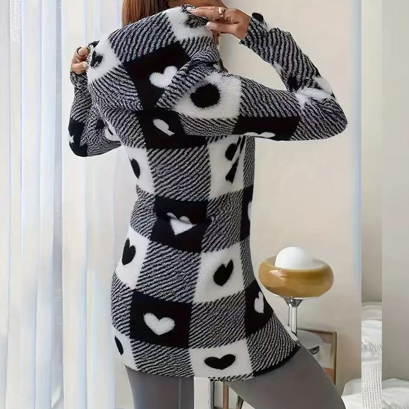 Veste Femme Longue À Carreaux Avec Capuche Intégrée
