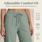 Pantalon Lin Femme Capri Coupe Ample Et Taille Élastique