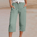 Pantalon Lin Femme Capri Coupe Ample Et Taille Élastique