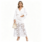 Jupe longue en denim taille haute à bordure de dentelle florale pour femme