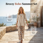 Ensemble tunique ample et pantalon fleuri en coton-lin pour femme
