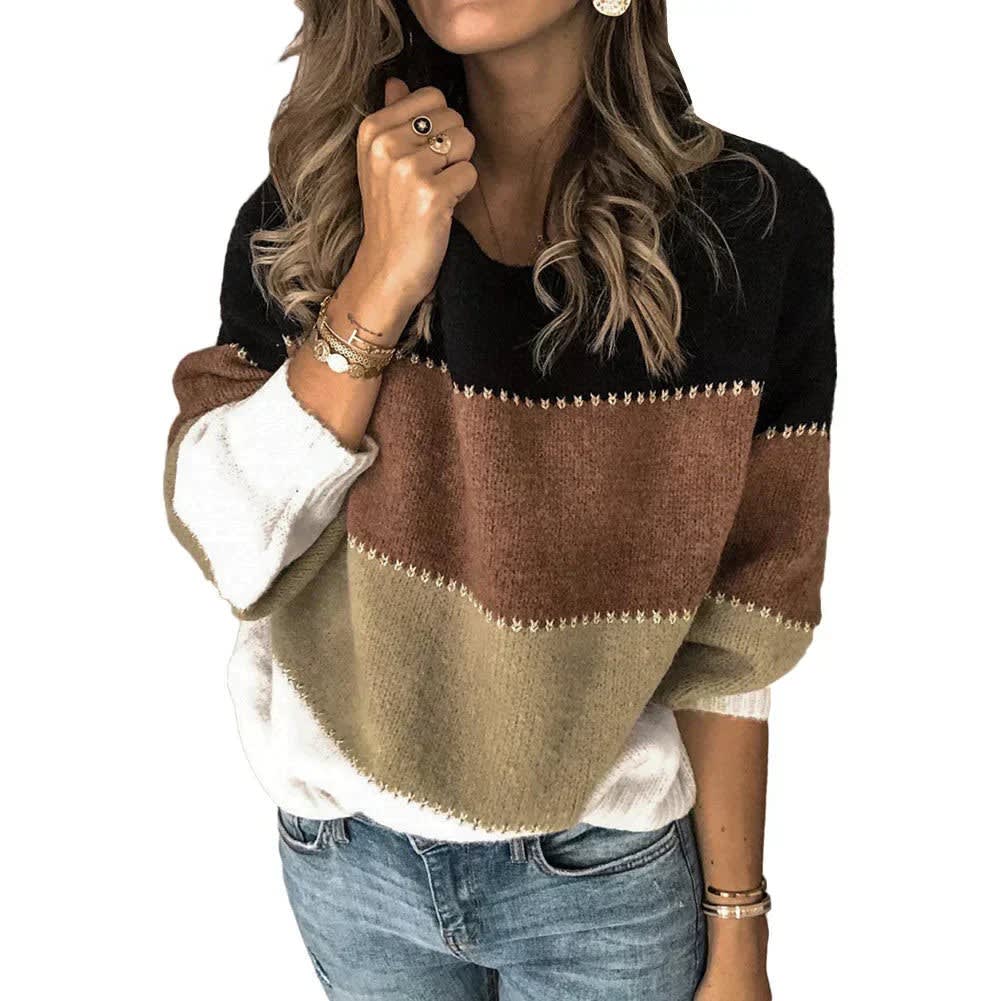 Pull Femme Color Block À Surpiqûres Contrastées