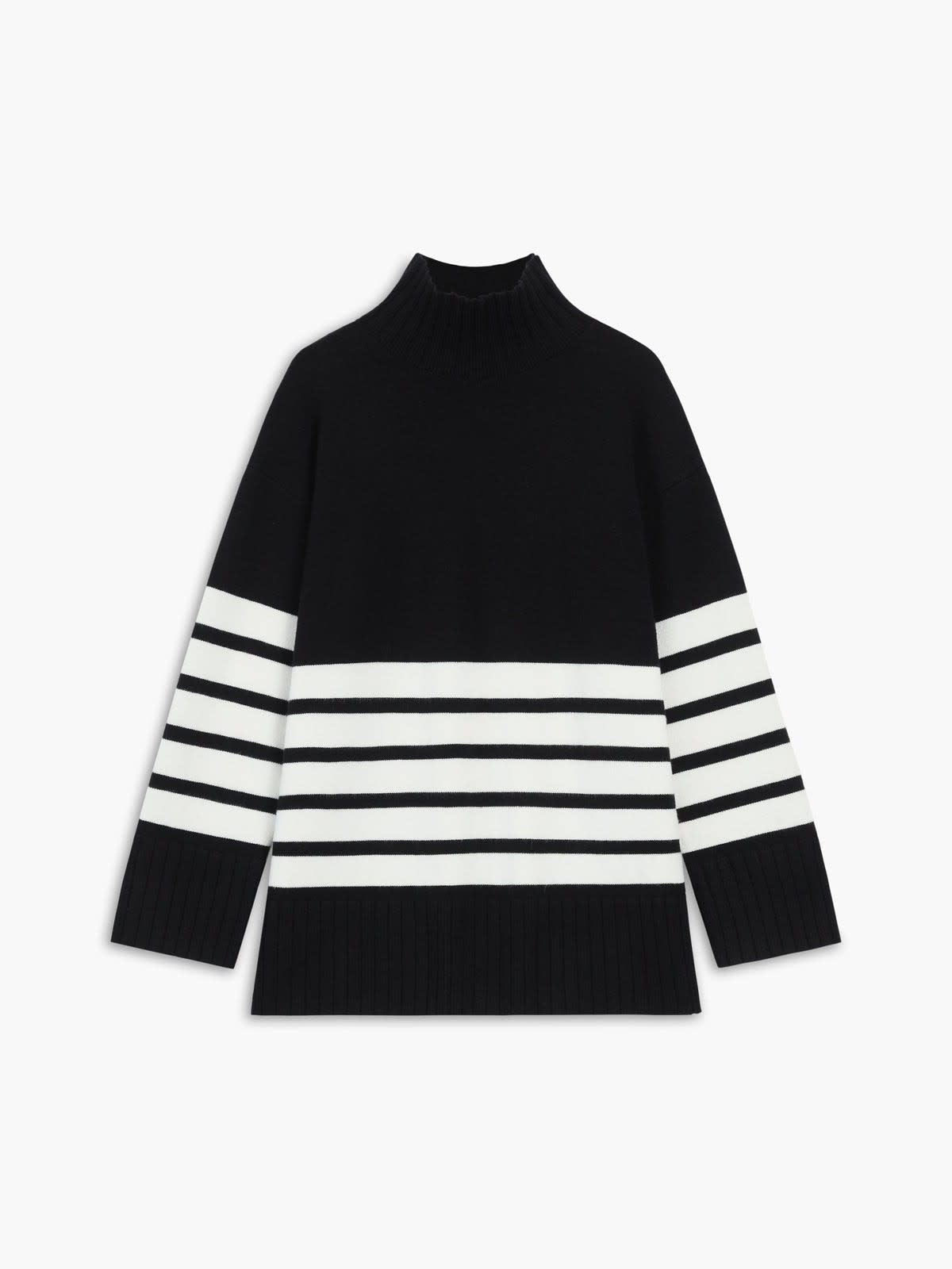 Pull Rayé Femme À Col Cheminée