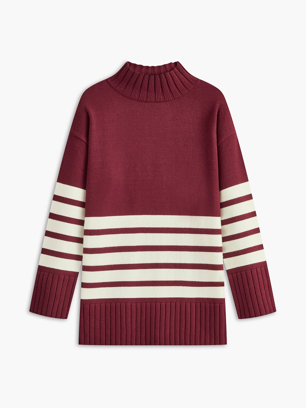 Pull Rayé Femme À Col Cheminée