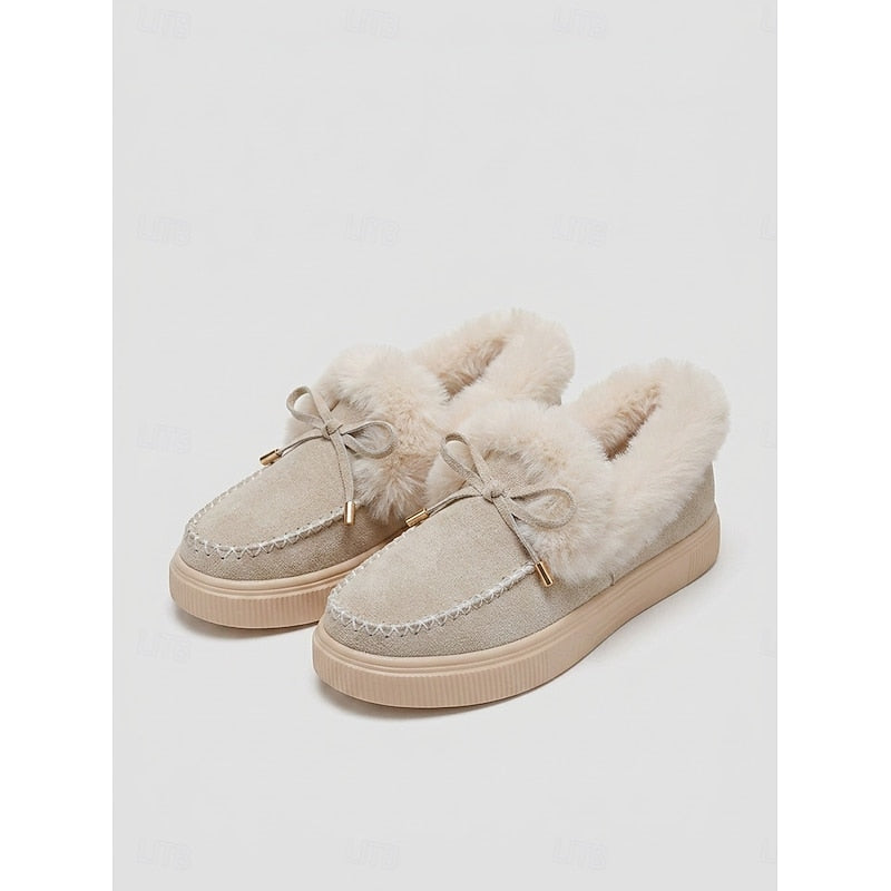 Mocassins fourrés à nœud délicat pour femme