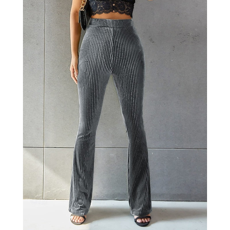 Pantalon évasé taille haute à ceinture élastique pour femme