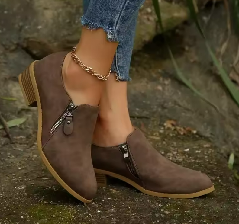 Bottines Femme À Fermeture Zippée Confortables Et Souples