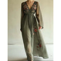 Women's boho maxi dress with V-neckline