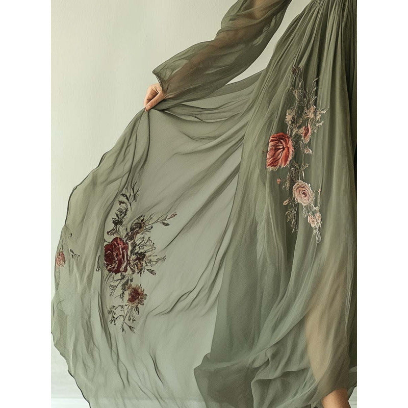 Women's boho maxi dress with V-neckline