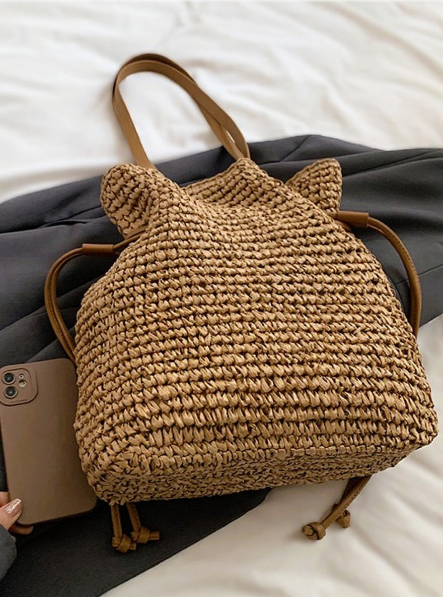 Women's bucket bag with drawstring closure