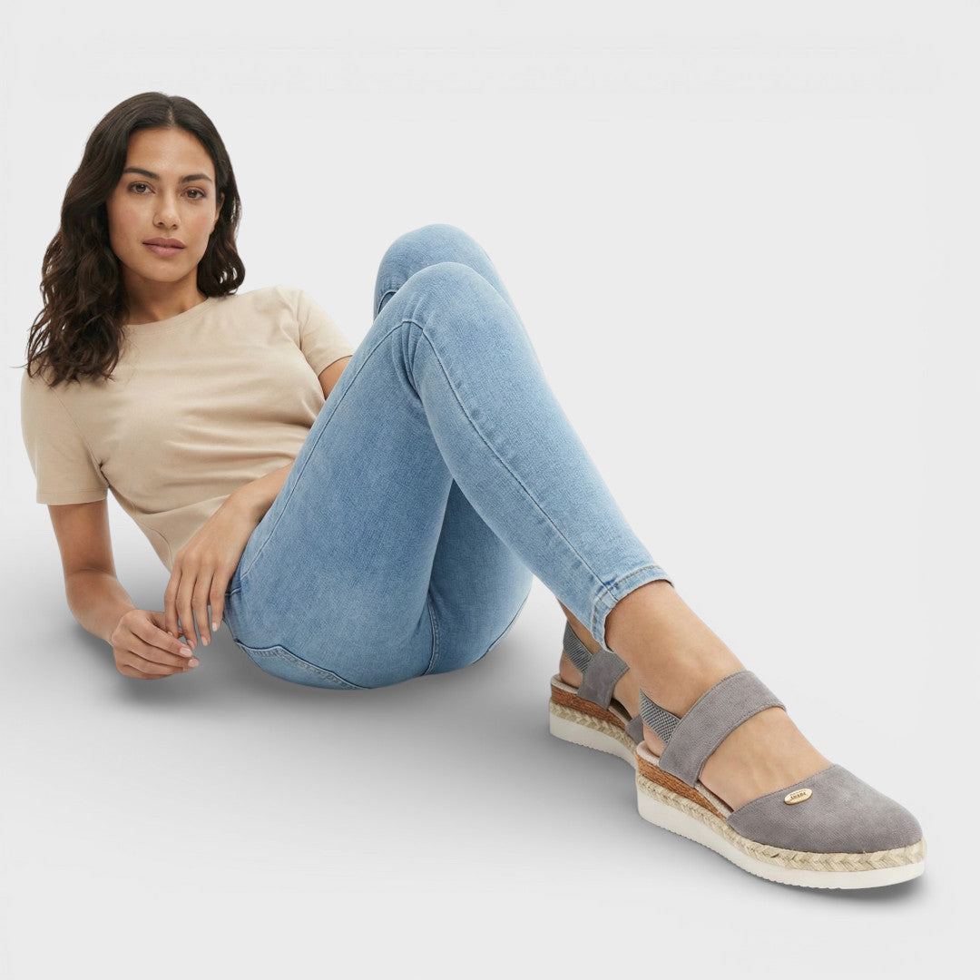 Women's closed-toe wedge sandals with ankle strap
