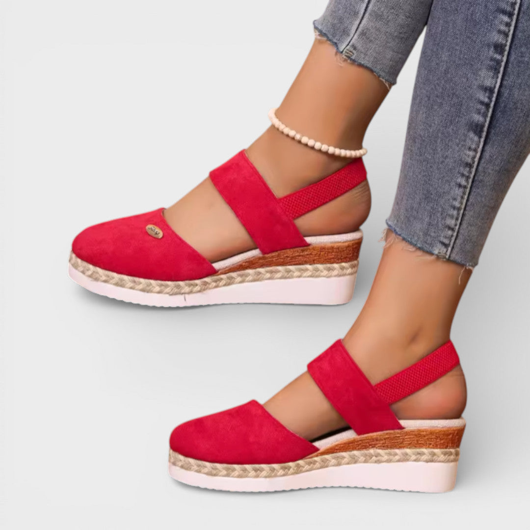 Women's closed-toe wedge sandals with ankle strap