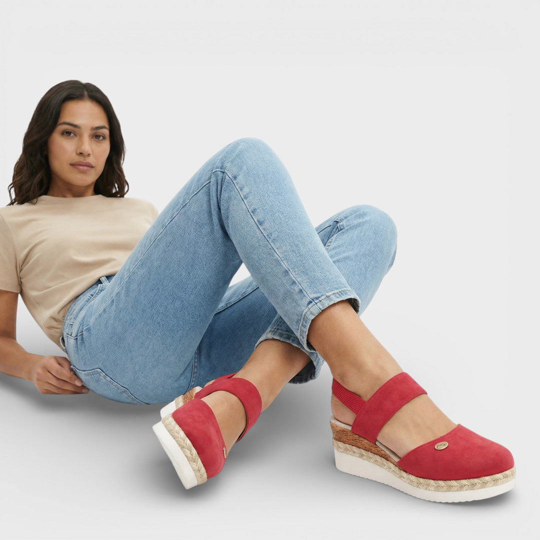Women's closed-toe wedge sandals with ankle strap