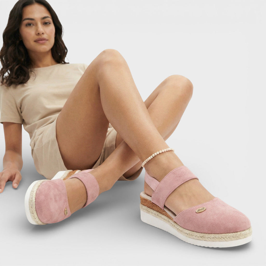 Women's closed-toe wedge sandals with ankle strap