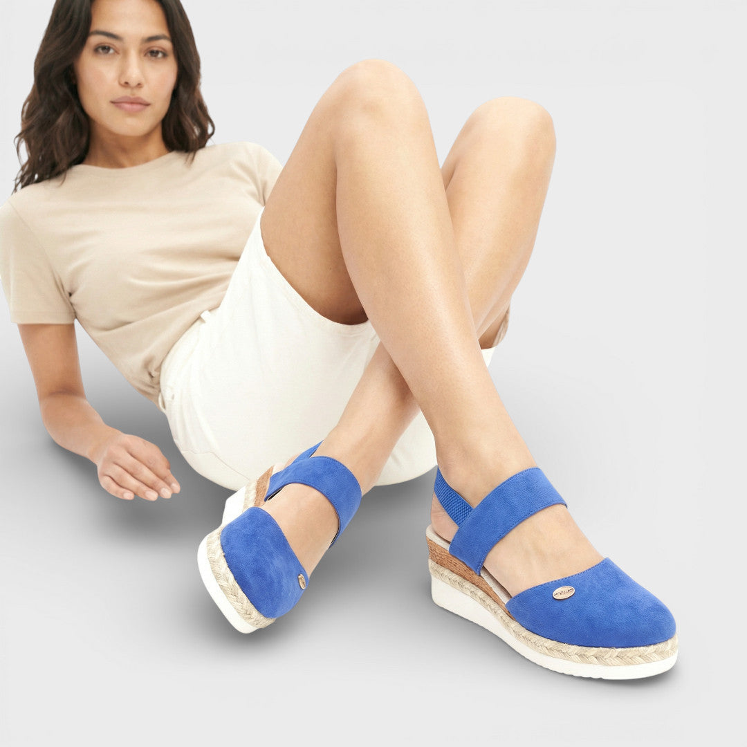 Women's closed-toe wedge sandals with ankle strap