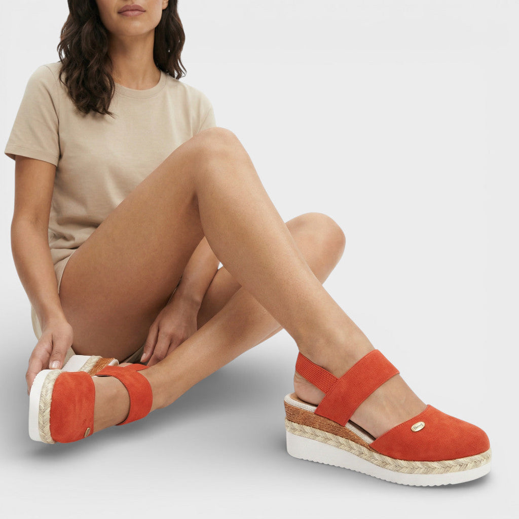 Women's closed-toe wedge sandals with ankle strap
