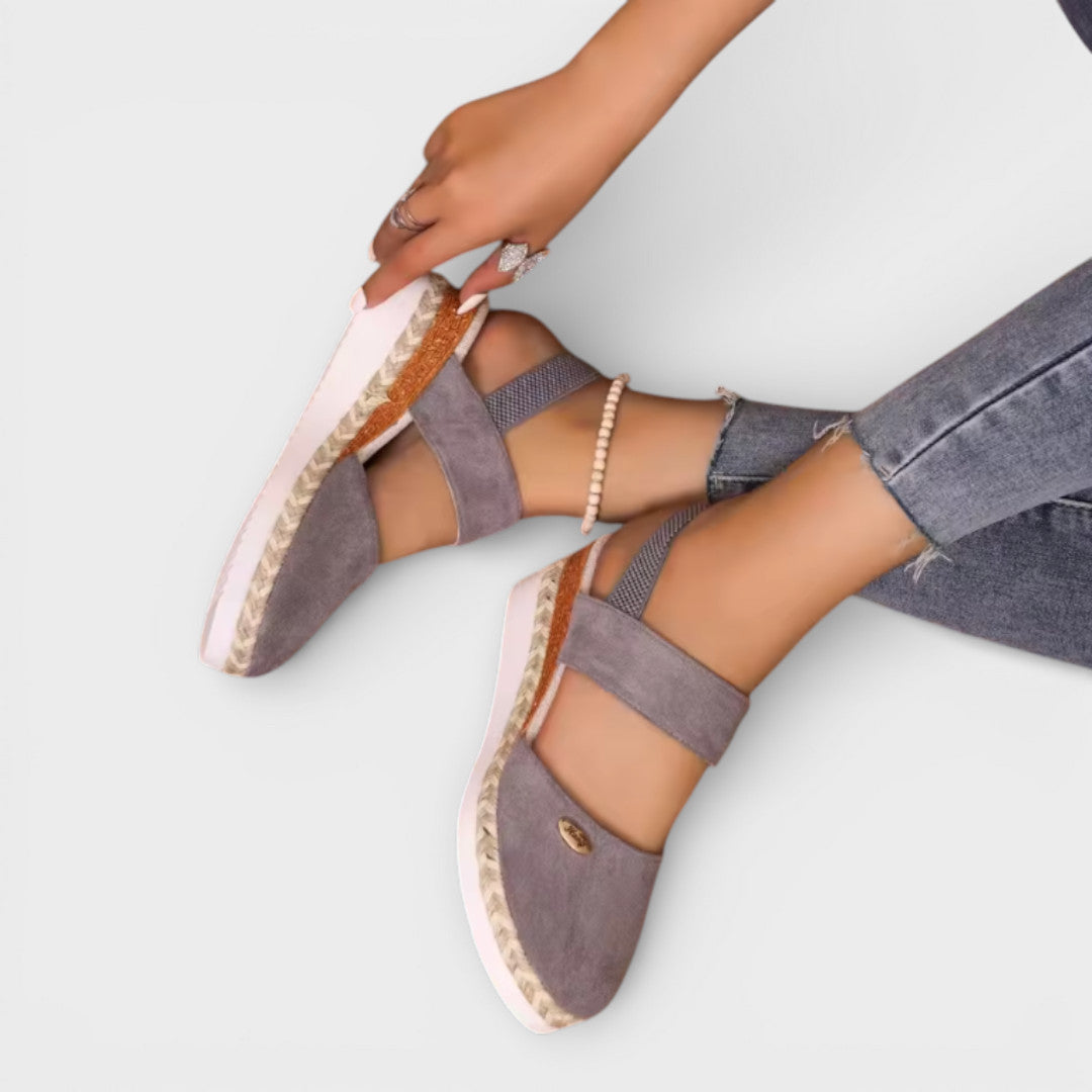 Women's closed-toe wedge sandals with ankle strap