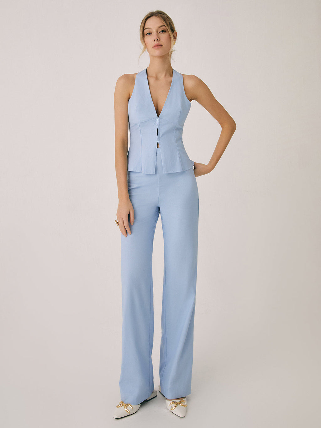 Women's co-ord set with vest top and straight-leg trousers