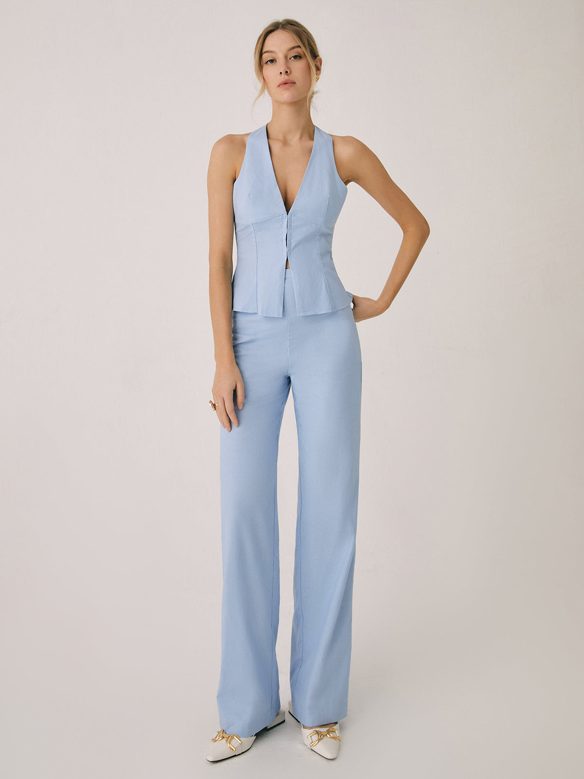 Women's co-ord set with vest top and straight-leg trousers