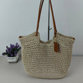 Women's crochet tote bag with woven construction and open top