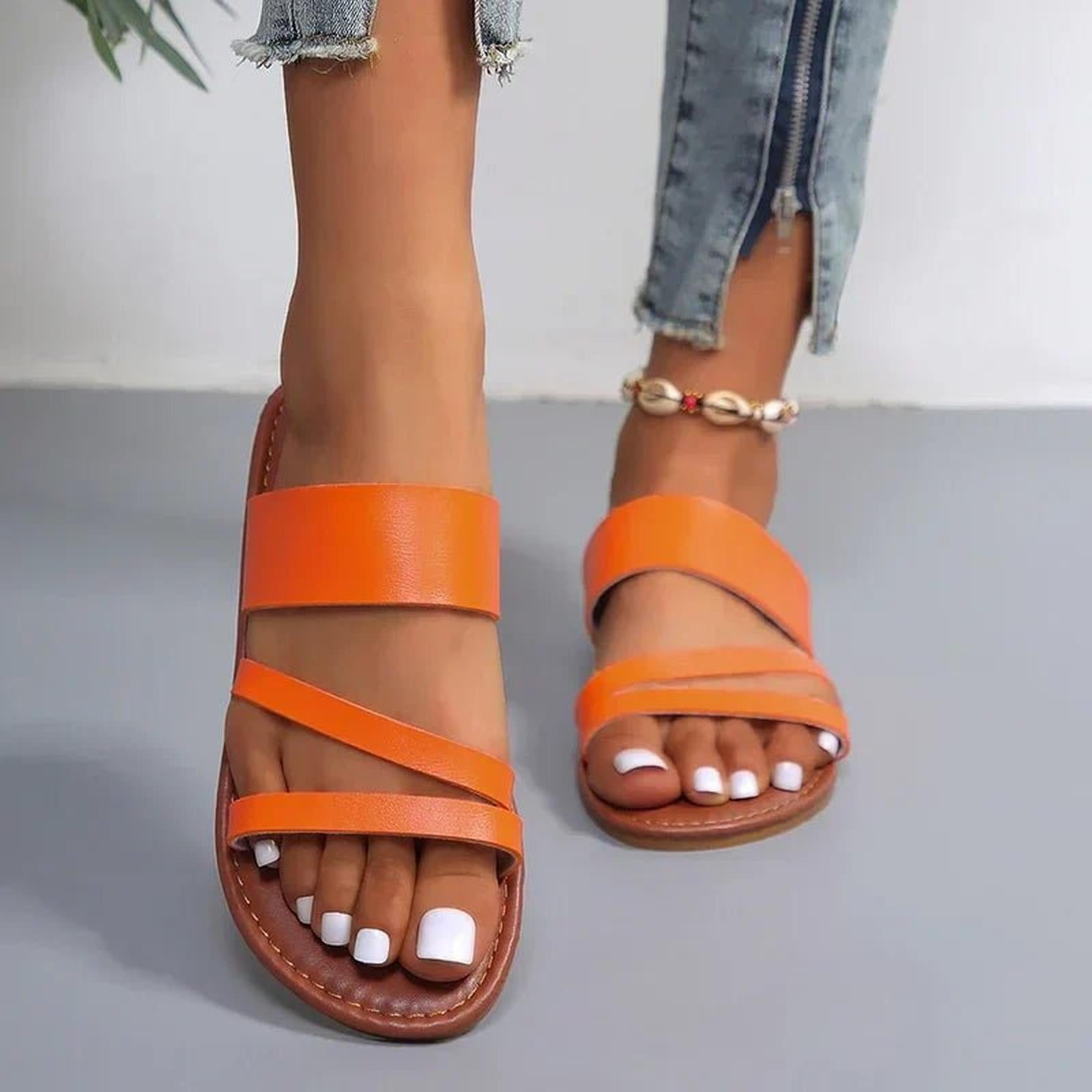Women's cross-strap slip-on sandals with flat sole