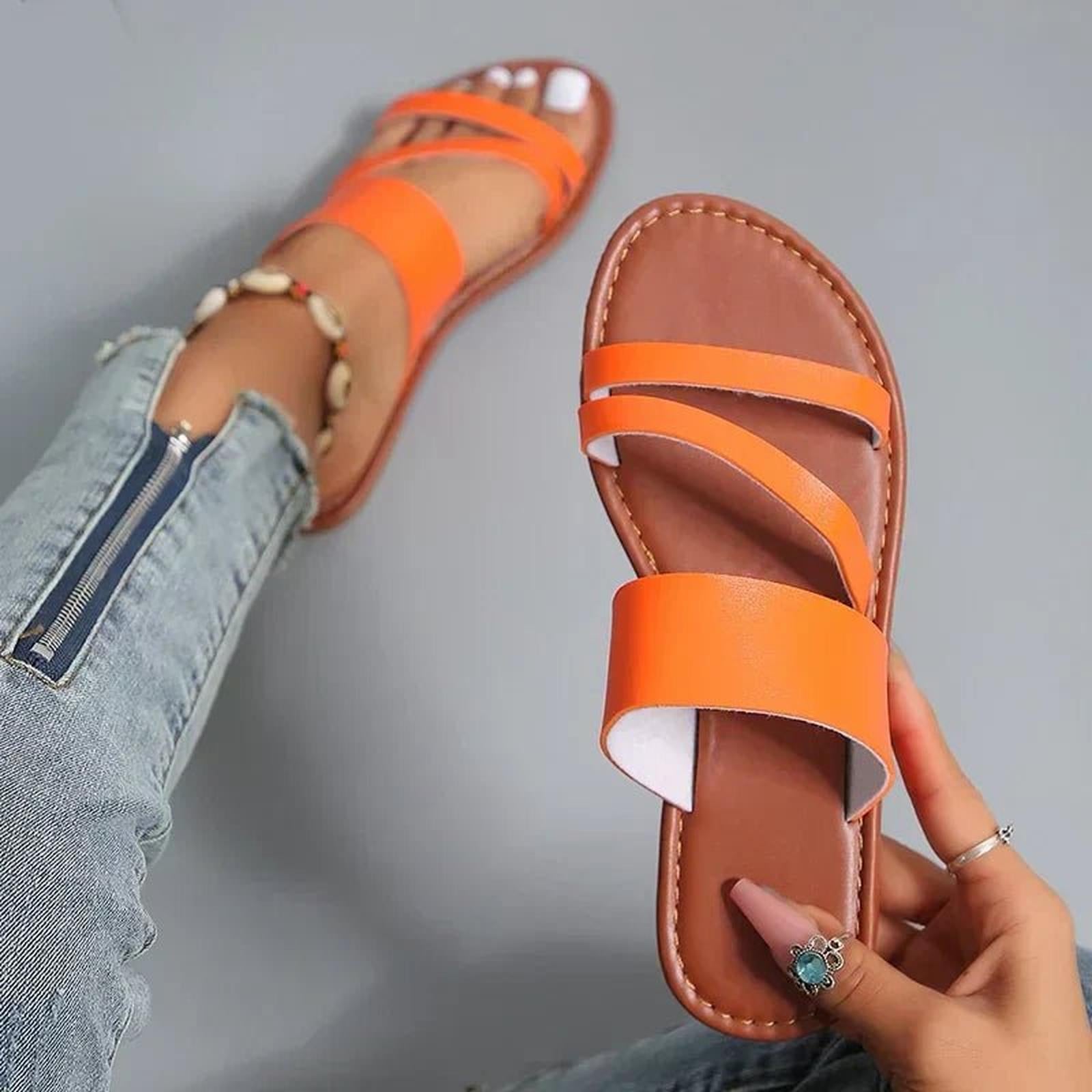Women's cross-strap slip-on sandals with flat sole