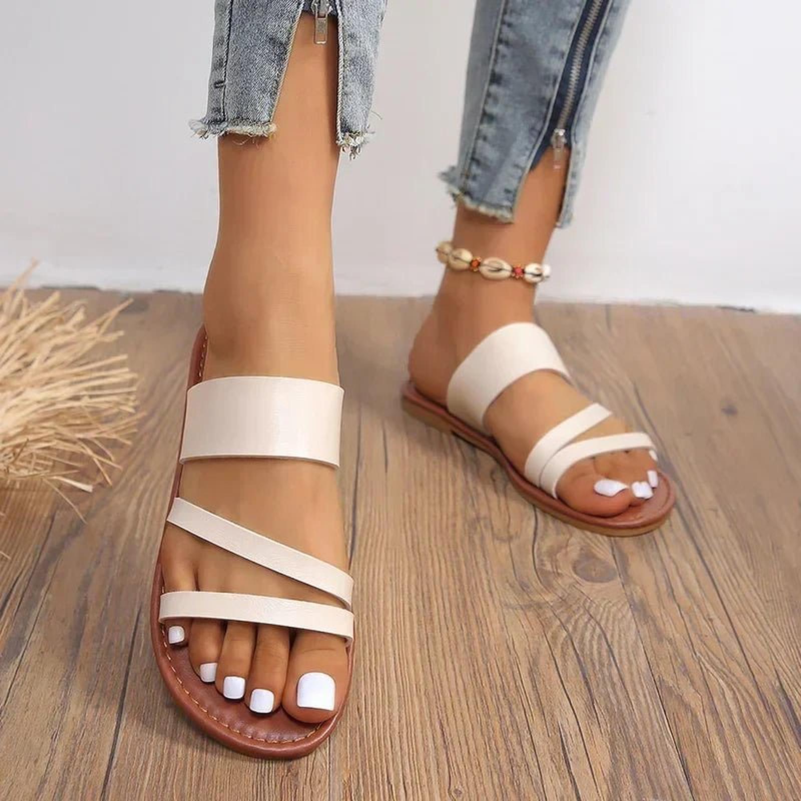 Women's cross-strap slip-on sandals with flat sole