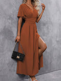 Women's dress with ruffle collar and pleated waist