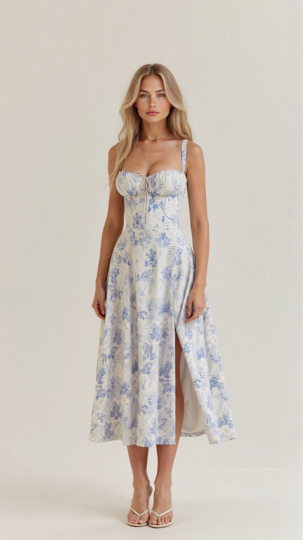 Women’s Midi Dress with Fitted Bodice and Shoulder Straps