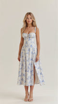 Women’s Midi Dress with Fitted Bodice and Shoulder Straps