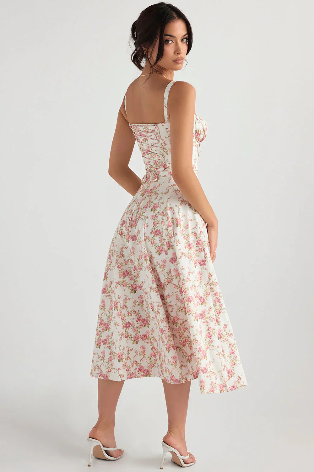 Women’s Midi Dress with Fitted Bodice and Shoulder Straps