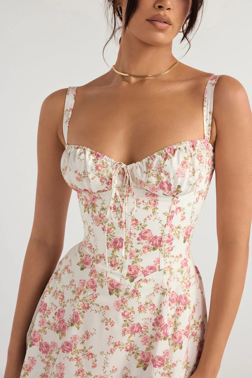 Women’s Midi Dress with Fitted Bodice and Shoulder Straps