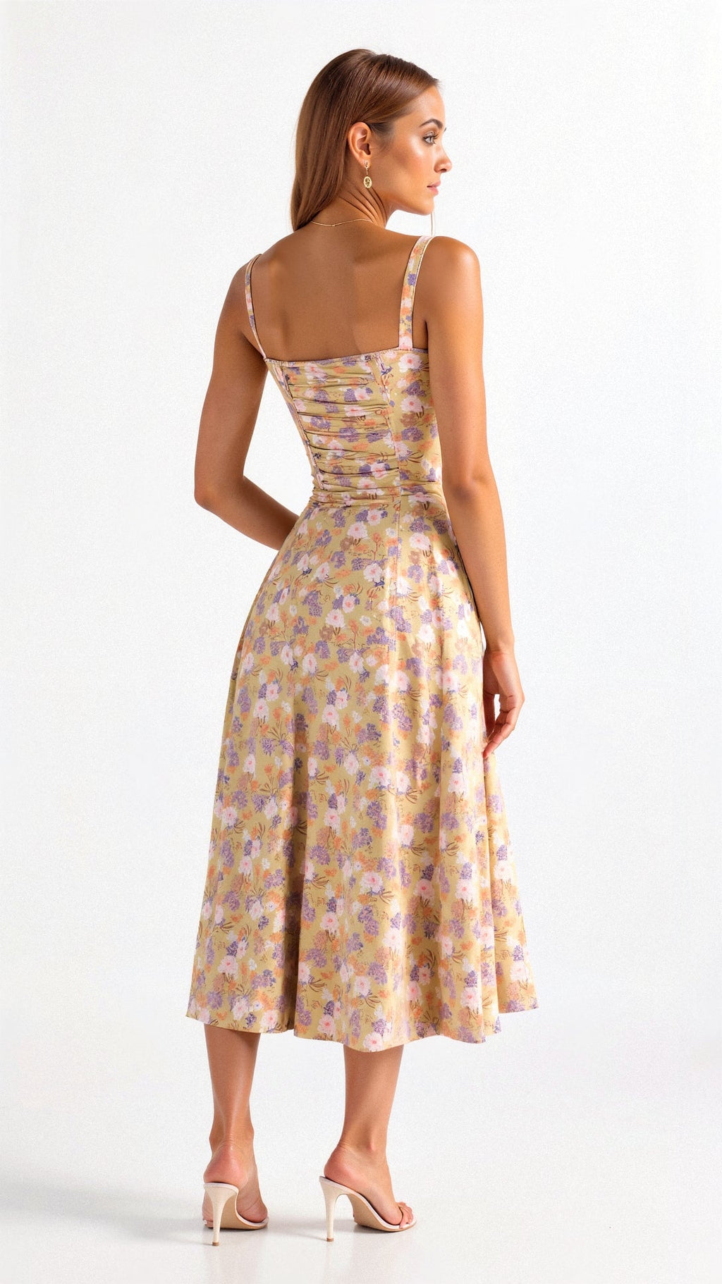 Women’s Midi Dress with Fitted Bodice and Shoulder Straps