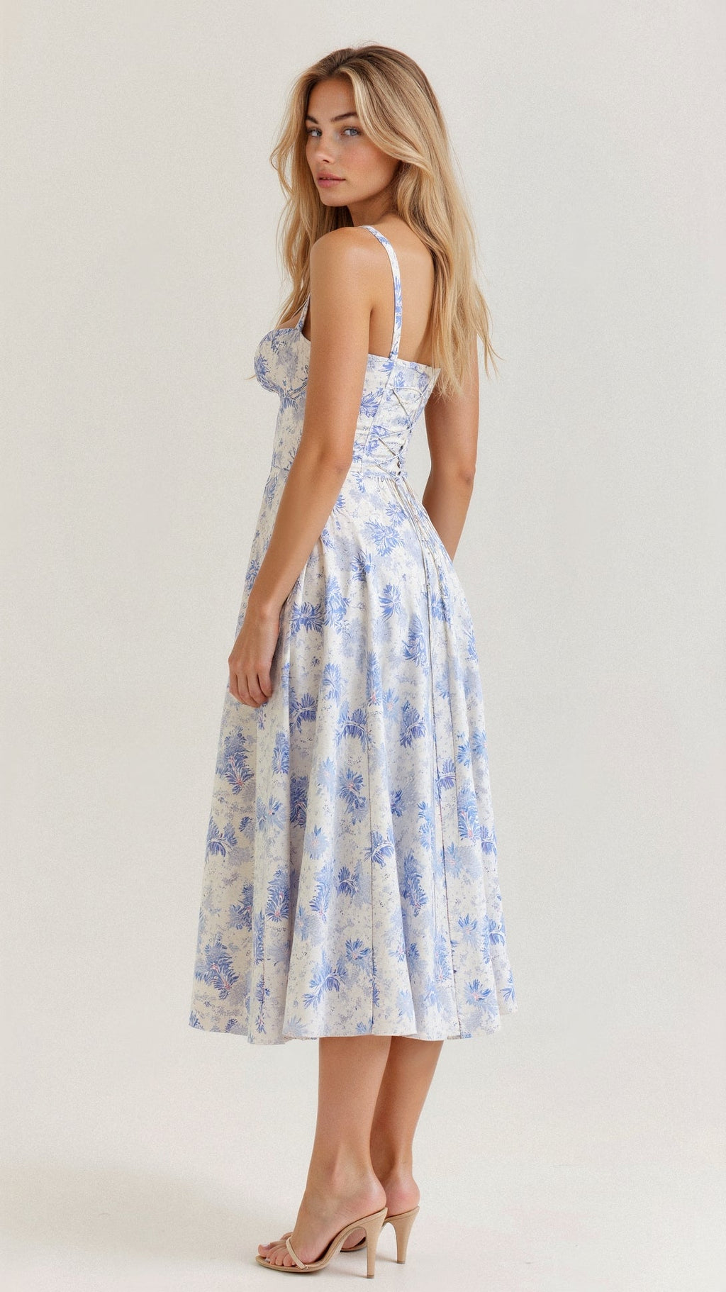 Women’s Midi Dress with Fitted Bodice and Shoulder Straps