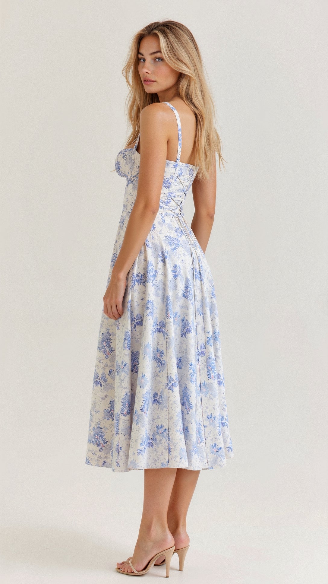 Women’s Midi Dress with Fitted Bodice and Shoulder Straps